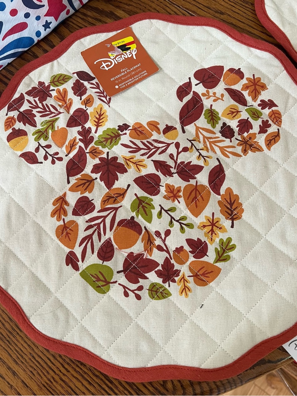 Disney Autumn Leaves Mickey Quilted Table Mat in Cream, Rust, Orange, Green